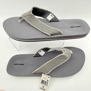 Wave Zone Mens XXL 14 Flip Flop Sandals Grey Frayed Canvas Beach Summer 5158982
